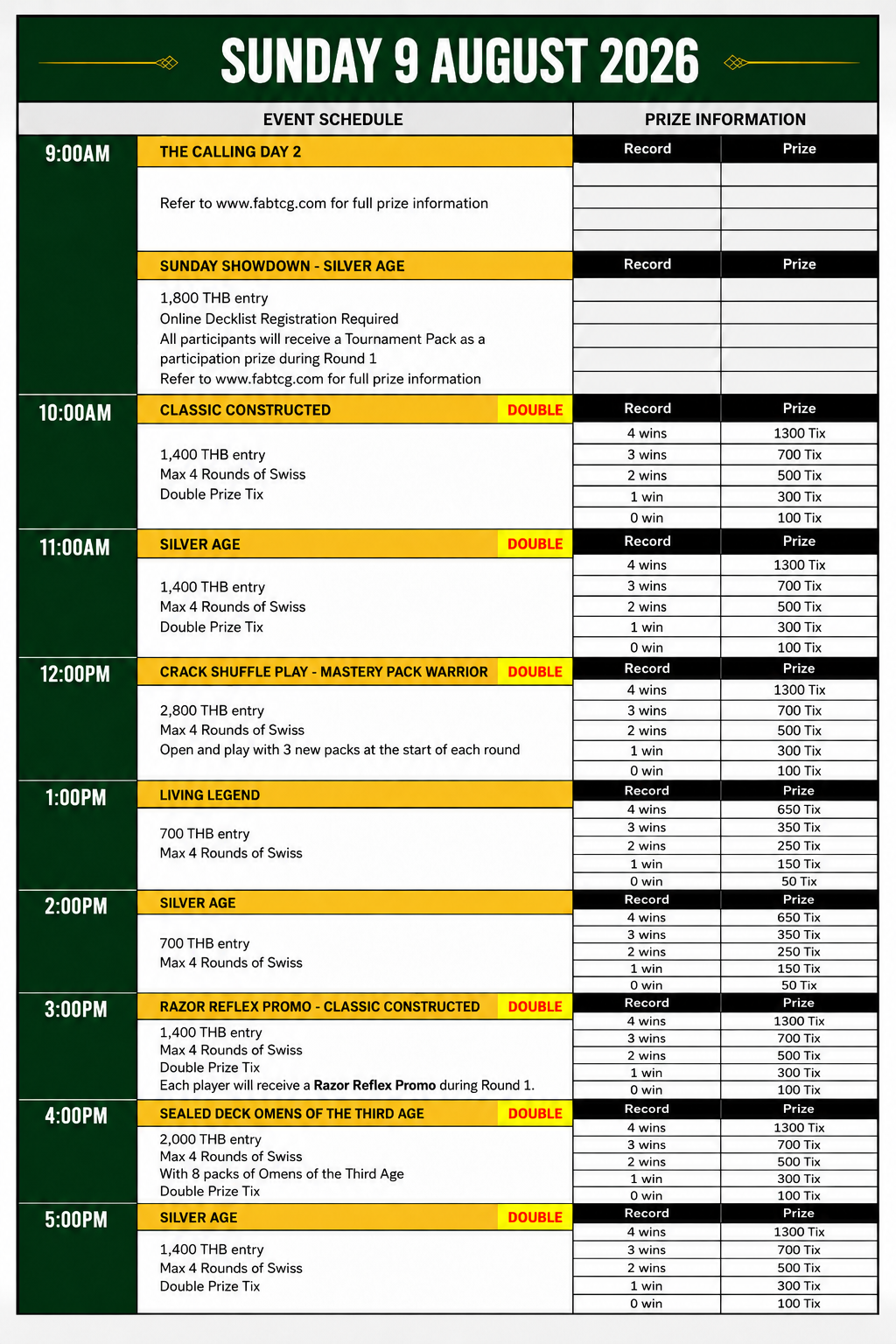 Sunday Schedule
